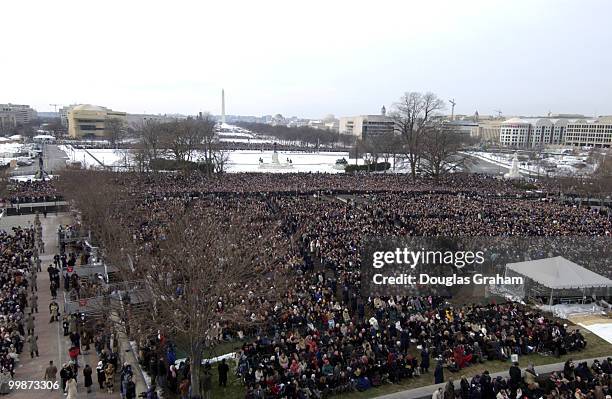 View looking West on the National Mall from the press photographers stand during the 55th Inauguration. President George W. Bush was being sworn into...