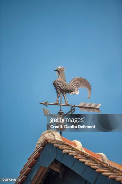 weathervane on roof, beuvron en auge, normandy, france - beuvron en auge stock pictures, royalty-free photos & images