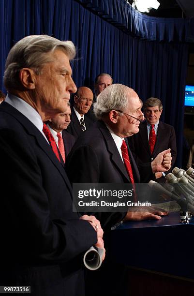 John Warner, R-Va., chairman, Armed Services Committee, Carl Levin, D-Mich., Pat Roberts, R-KS., John D. Rockefeller, D-WV., Mark Dayton, D-MN., and...