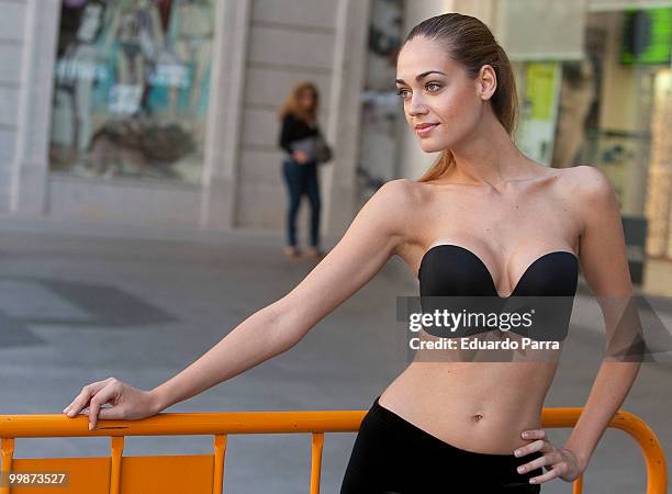 Model poses with the new bra 'Perfect Strapless', designed by Wonderbra at El corte ingles mall on May 18, 2010 in Madrid, Spain.