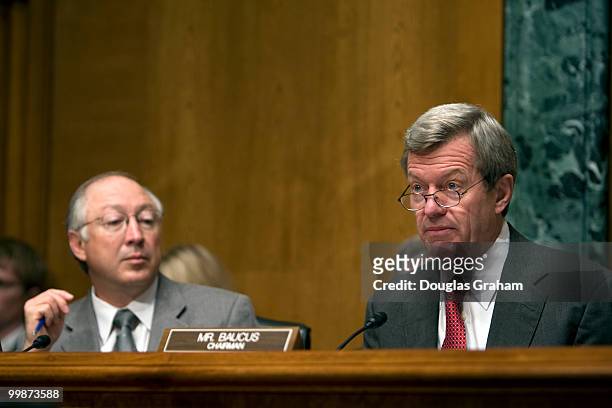 Ken Salazar, R-CO., and Chairman Max Baucus, D-MT., during the full committee hearing on "Identity Theft: Who's Got Your Number?", April 10, 2008.