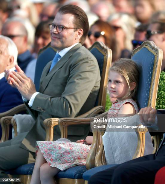 Prince Daniel of Sweden and Princess Estelle of Sweden during the occasion of The Crown Princess Victoria of Sweden's 41st birthday celebrations at...