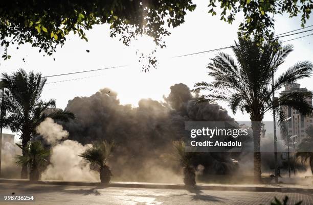 Smoke rises after Israeli fighter jets pounded Al Katiba region in Gaza City, Gaza on July 14, 2018.