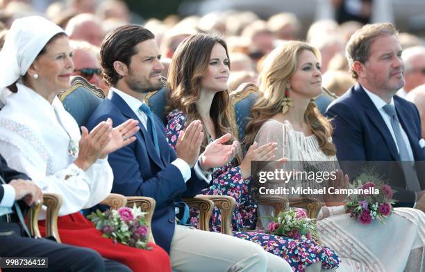 Queen Silvia of Sweden, Prince Carl Philip of Sweden, Princess Sofia of Sweden, Princess Madeleine of Sweden and her husband Chris O'Neill during the...