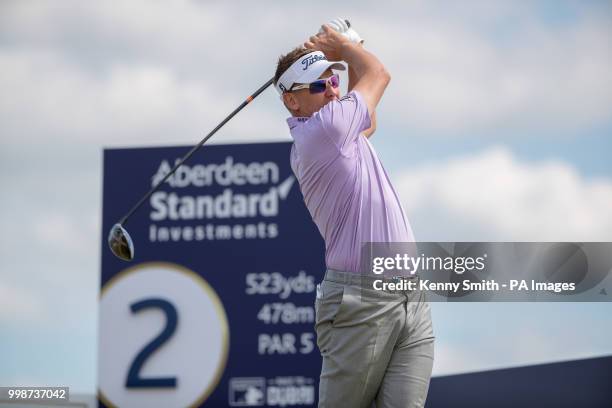 Ian Poulter tees off at the 2nd hole during day three of the Aberdeen Standard Investment Scottish Open at Gullane Golf Club, East Lothian.