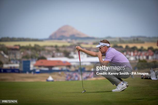 Ian Poulter lines up his putt on the 1st hole during day three of the Aberdeen Standard Investment Scottish Open at Gullane Golf Club, East Lothian.