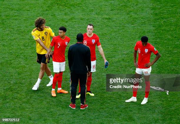 England v Belgium - Play off for third place final FIFA World Cup Russia 2018 Jesse Lingard, Phil Jones, Marcus Rashford of England with the...