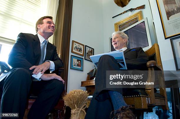 Freshmen Senator Mark Warner, D-VA., meets the man he replaces in the U.S. Senate John Warner, R-VA., for the first time since he won the election on...