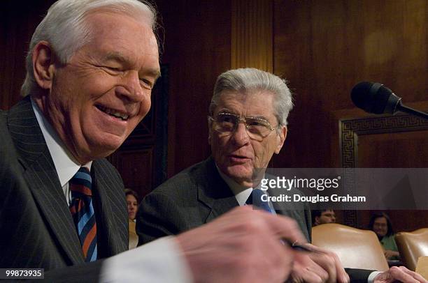 Thad Cochran, R-Miss. And John Warner, R-Va.; talk before the start of the full committee hearing on the nomination of Leslie Southwick to be U.S....