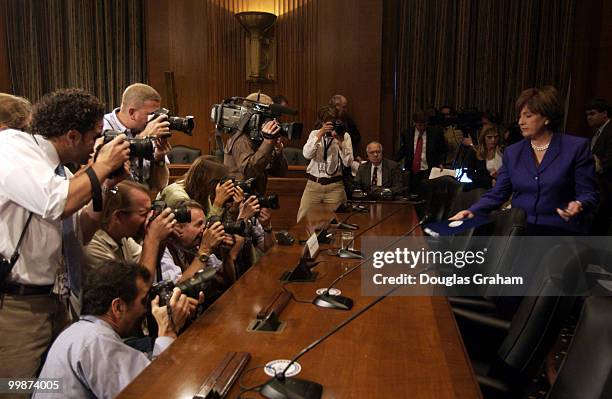 Governor of Louisiana Kathleen Blanco face press photographers before the start of the full committee hearing on "Hurricane Katrina: Community...