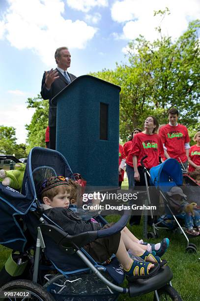Ezra age 4, and his sister Eliana Reiter, age 2, of Washington, D.C. Attend a rally urging Congress to protect children from unsafe toys and other...