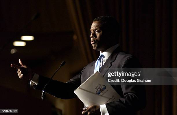 Mike McCurry, former Clinton White House Press Secretary and J.C. Watts, former Representative, R-Okla., during a "Point/Counterpoint" at the...