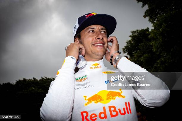 Patrick Friesacher of Austria prepares to drive the Red Bull Racing RB8 during the Goodwood Festival of Speed at Goodwood on July 13, 2018 in...