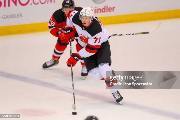 New Jersey Devils defenseman Colby Sissons skates during the New Jersey Devils Development Camp scrimmage on July 14, 2018 at the Prudential Center...