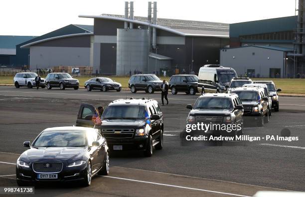 Presidential car flies the Saltire alongside the US flag as it waits for the arrival of US President Donald Trump and his wife, Melania, at Prestwick...