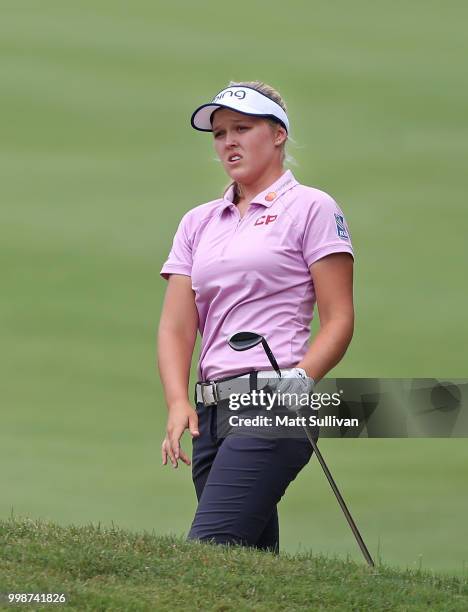 Brooke Henderson of Canada watches her third shot on the third hole during the third round of the Marathon Classic Presented By Owens Corning And O-I...