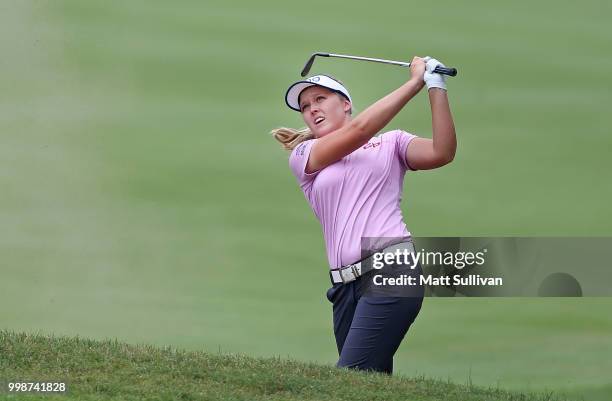 Brooke Henderson of Canada watches her third shot on the third hole during the third round of the Marathon Classic Presented By Owens Corning And O-I...