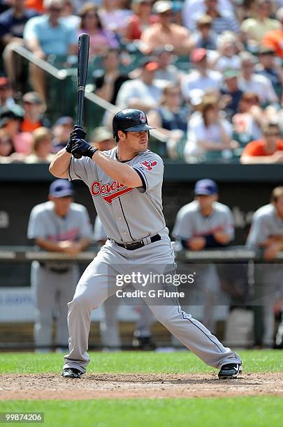 Matt LaPorta of the Cleveland Indians bats against the Baltimore Orioles at Camden Yards on May 16, 2010 in Baltimore, Maryland.