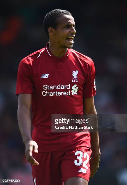 Joel Matip of Liverpool looks on during the pre-season friendly match between Bury and Liverpool at Gigg Lane on July 14, 2018 in Bury, England.