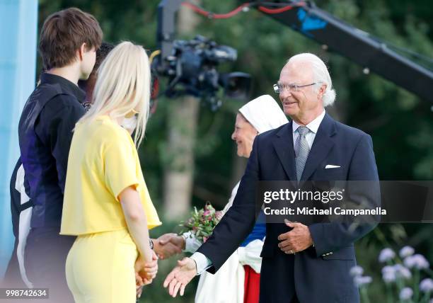 King Carl Gustaf of Sweden during the occasion of The Crown Princess Victoria of Sweden's 41st birthday celebrations at Borgholm Sports Arena on July...