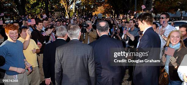 Charles Schumer, D-N.Y., Senate Minority Leader Harry Reid, D-Nev., and Senate Minority Whip Richard Durbin, D-Ill., heads to a news conference to...