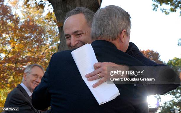 Minority Leader Harry Reid, D-Nev., Charles Schumer, D-N.Y., Senate and Senate Minority Whip Richard Durbin, D-Ill., during a news conference to mark...