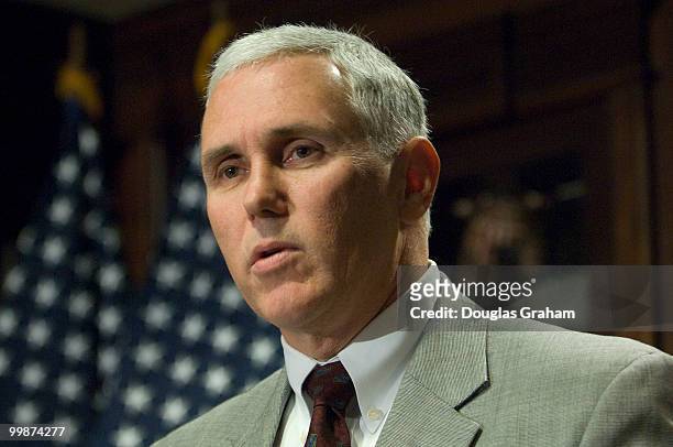 House Republican Conference Chairman Mike Pence , answers questions from reporters at the House Republican Leadership press conference in the RNC...