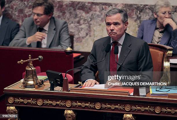 French National Assembly president Bernard Accoyer leads the weekly session of questions to the government on May 18, 2010 at the national assembly...