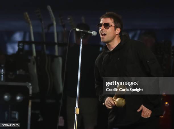 Liam Gallagher performs a secret set on the BBC Music stage at Latitude in Henham Park Estate on July 14, 2018 in Southwold, England.