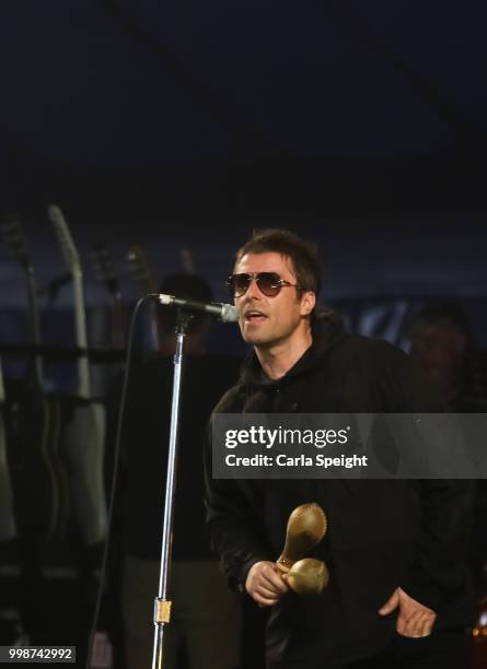 Liam Gallagher performs a secret set on the BBC Music stage at Latitude in Henham Park Estate on July 14, 2018 in Southwold, England.