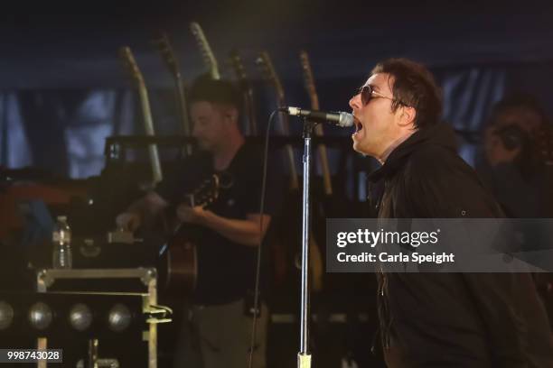 Liam Gallagher performs a secret set on the BBC Music stage at Latitude in Henham Park Estate on July 14, 2018 in Southwold, England.