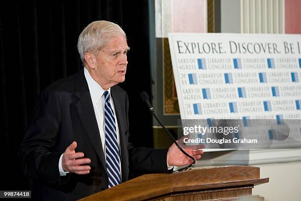 Librarian of Congress James H. Billington talks with the media during a preview of the new LOC Experience, which will feature interactive exhibits...