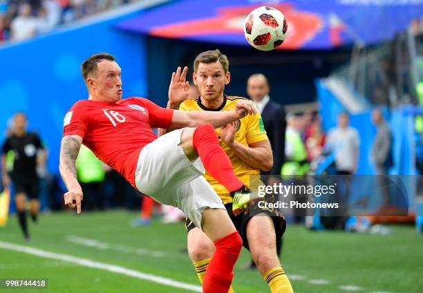 Phil Jones defender of England & Jan Vertonghen defender of Belgium during the FIFA 2018 World Cup Russia Play-off for third place match between...