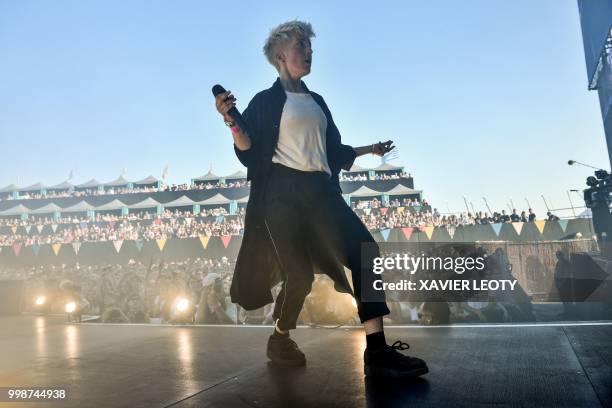 French singer Jeanne Added performs during the 34th edition of the Francofolies Music Festival in La Rochelle, southwestern France, on July 14, 2018.