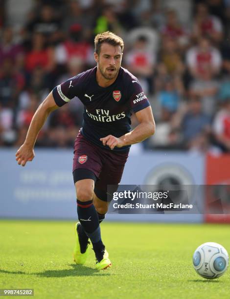 Aaron Ramsey of Arsenal during the pre-season friendly between Boreham Wood and Arsenal at Meadow Park on July 14, 2018 in Borehamwood, England.