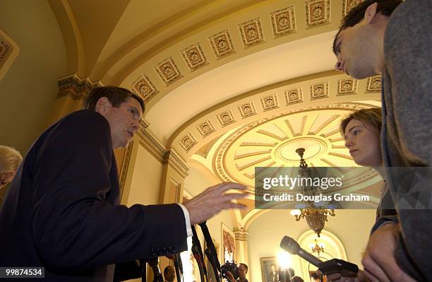 Marjory Leader Bill Frist meets the press after the Senate Luncheons in the Ohio Clock Corridor in the U.S. Capitol.