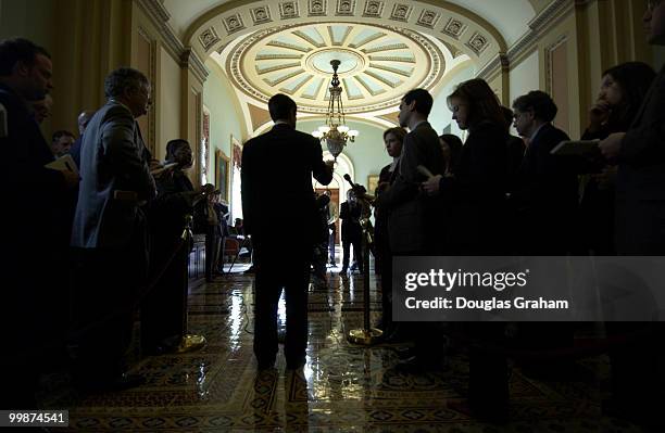 Marjory Leader Bill Frist meets the press after the Senate Luncheons in the Ohio Clock Corridor in the U.S. Capitol.