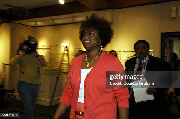 Rep. Cynthia McKinney walks to a press conference at Howard University to discuss the incident involving her striking a Capitol Police Officer. The...