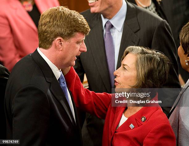 Congressmen Patrick Kennedy and Janice Schakowsky, D-IL., talk before the state of President Barack Obama health care joint address to the U.S....