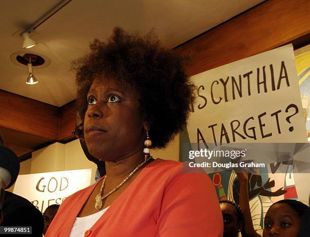 Rep. Cynthia McKinney during a press conference with her lawyers at Howard University to discuss the incident involving her striking a Capitol Police...