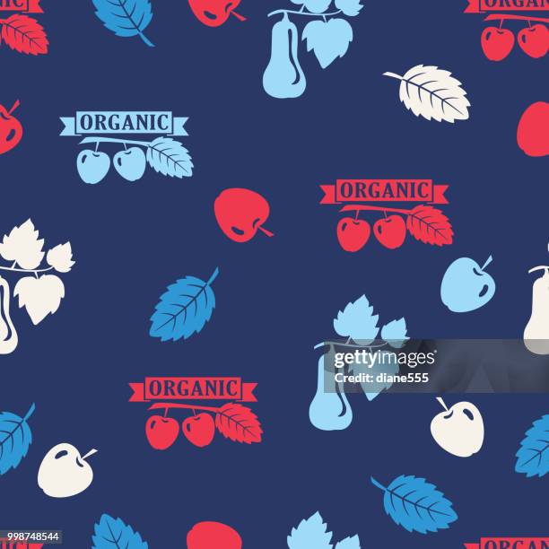flat design farm seamless pattern, apple tree - apple tree background stock illustrations