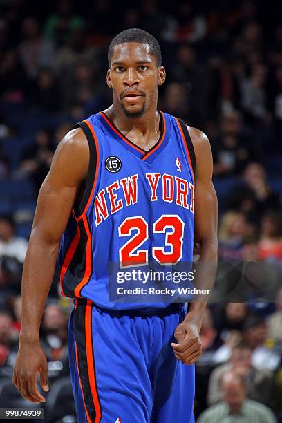 Toney Douglas of the New York Knicks looks on during the game against the Golden State Warriors at Oracle Arena on April 2, 2010 in Oakland,...