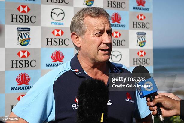 Chris Hickey chats to the media during the Waratahs media session at Beverly Hills Hotel on May 18, 2010 in Durban, South Africa.