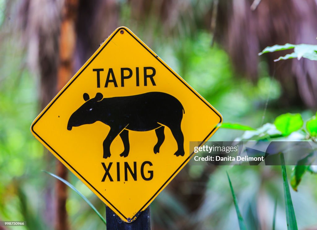 Zoo sign with tapir, Belize City, Belize