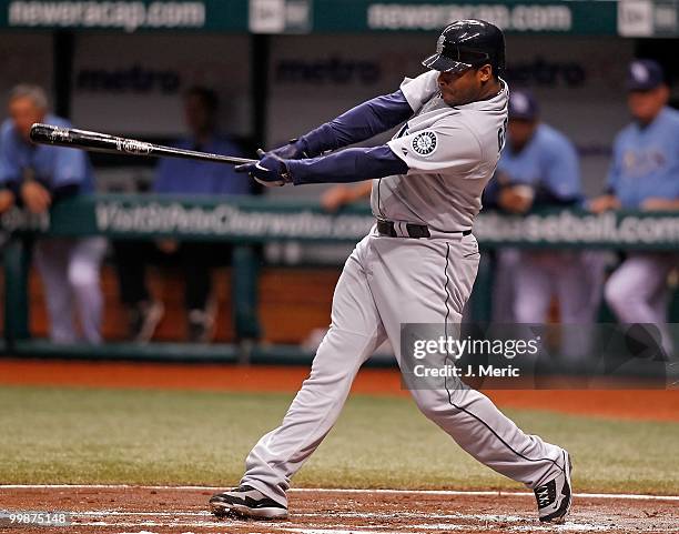 Designated hitter Ken Griffey Jr. #24 of the Seattle Mariners bats against the Tampa Bay Rays during the game at Tropicana Field on May 16, 2010 in...