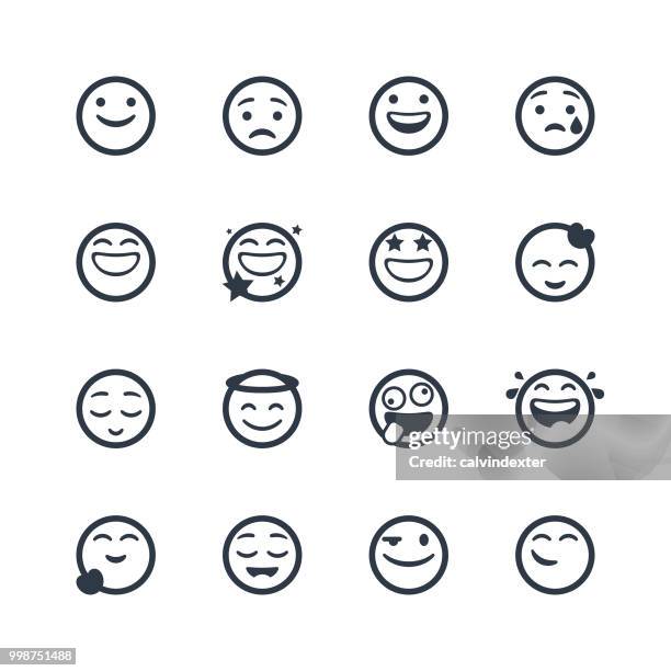 bildbanksillustrationer, clip art samt tecknat material och ikoner med söt linje konst uttryckssymboler set - emoji crazy