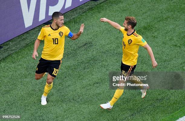 Eden Hazard midfielder of Belgium & Dries Mertens forward of Belgium during the FIFA 2018 World Cup Russia Play-off for third place match between...