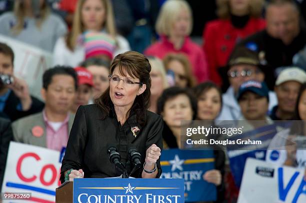 Vice presidential candidate and Alaska Gov. Sarah Palin during a MCCain/Palin rally at J.R. Festival Lakes at Leesburg Virginia on October 27, 2008.