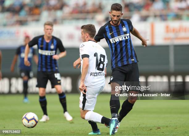 Roberto Gagliardini of FC Internazionale competes for the ball during the pre-season friendly match between Lugano and FC Internazionale on July 14,...