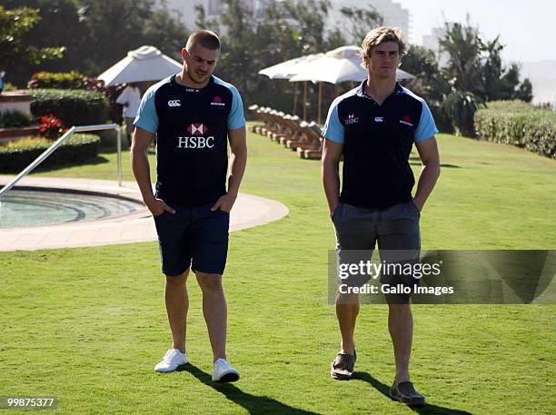 Drew Mitchell with Berrick Barnes during the Waratahs media session at Beverly Hills Hotel on May 18, 2010 in Durban, South Africa.